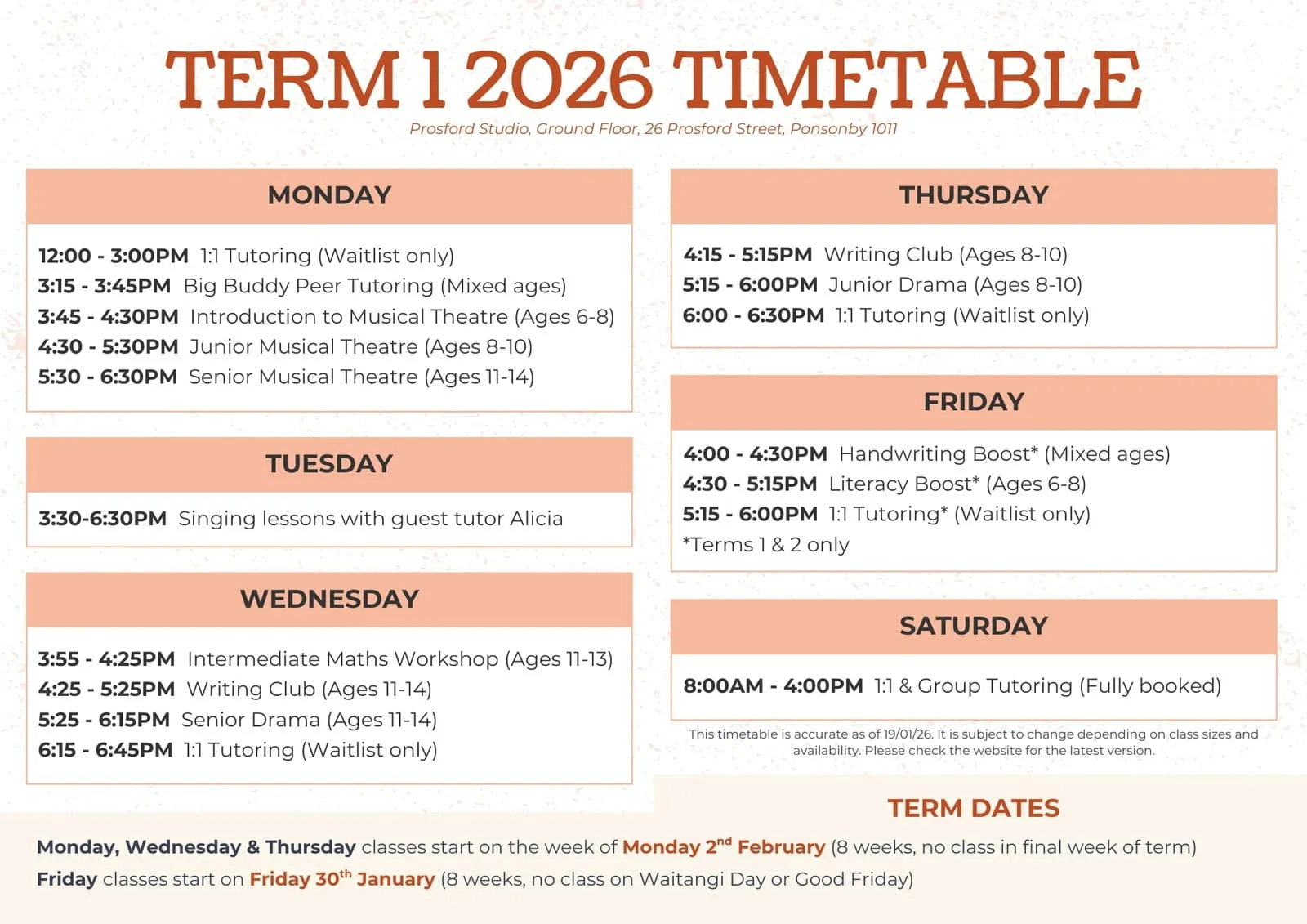 Term 2 2026 Prosford Studio Timetable